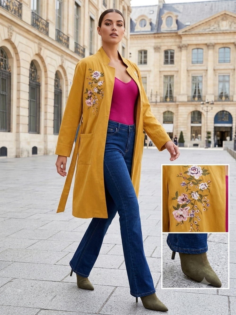 Embroidered Mustard Yellow Robe - Picture 2 of 10